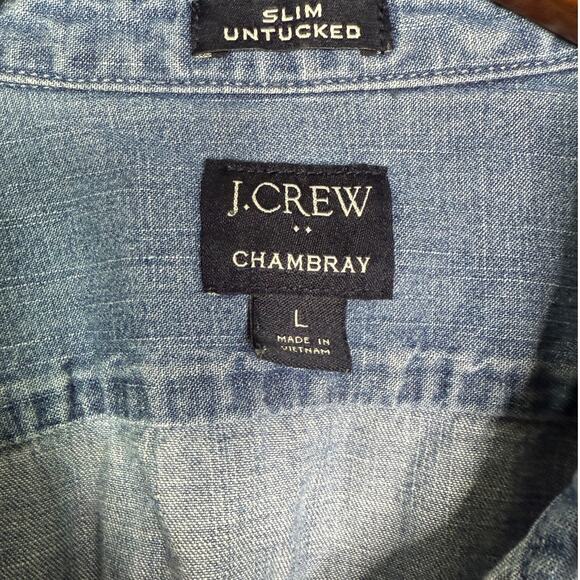 J. Crew Mens Slim Untucked Chambray Long Sleeve Denim Button Down Shirt L Blue - Picture 7 of 16